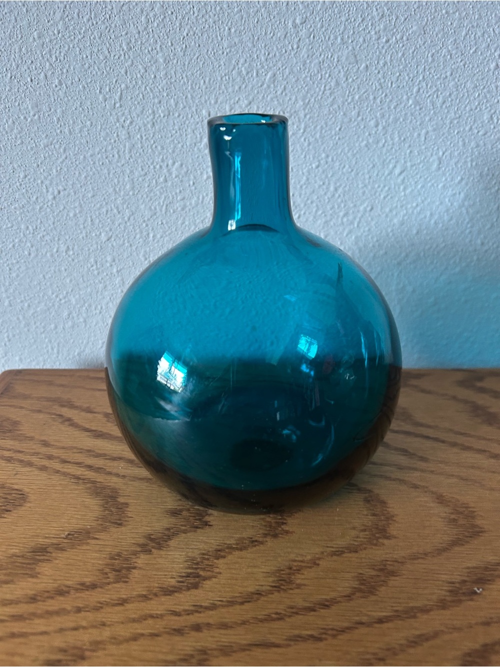 Blenko Art Glass Turquoise Teal Round Bottle Vase Stamped 2025 2nd Hand Blown